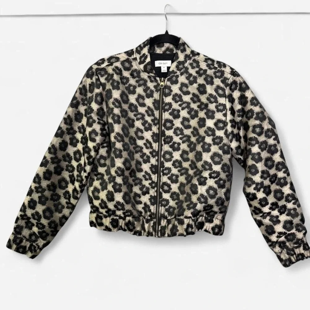 ON 34th Leopard Print‎ Cropped Bomber Jacket Sz XS Y2K Street Evening City Edgy